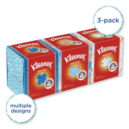 Kleenex Boutique Anti-Viral Tissue, 3-Ply, White, Pop-Up Box, 60/Box, PK3 21286